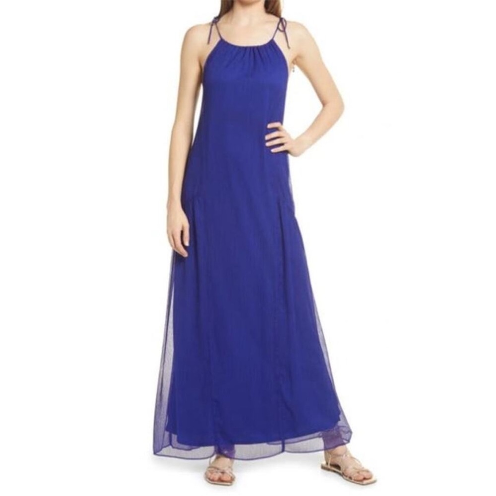 NWT NSR Tallie Oversized Chiffon Maxi Sleeveless Dress Sz XS Indigo Cobalt Blue - Picture 7 of 7